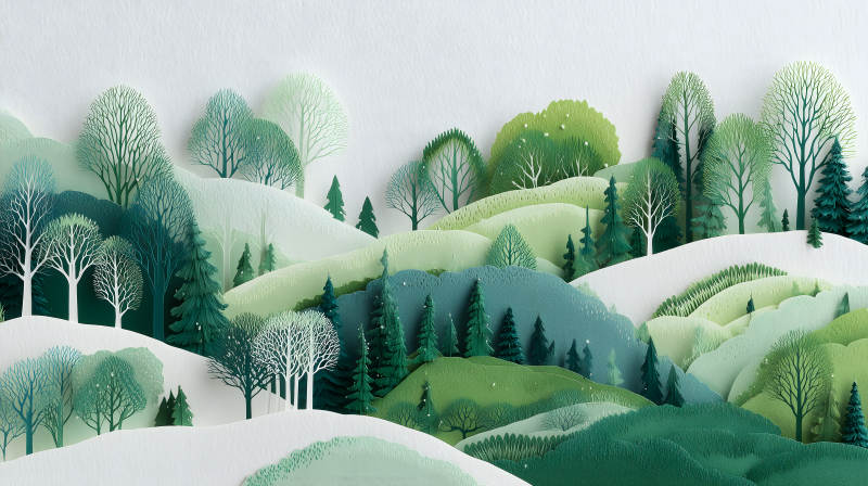 层叠绿意山丘风景画-图片