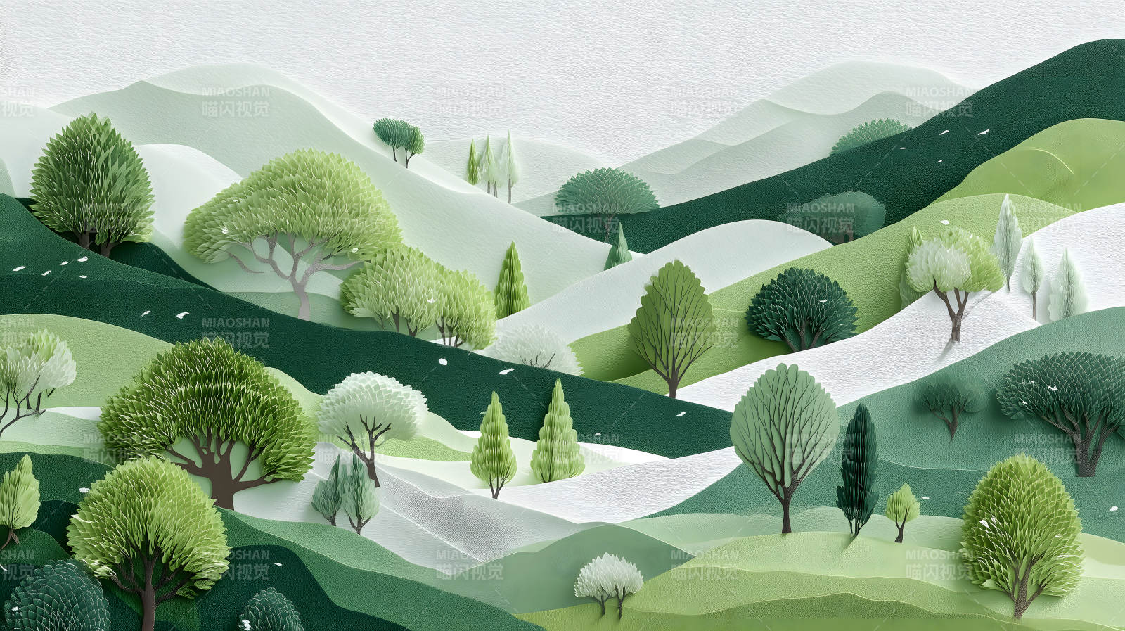 绿色山丘风景画-图片