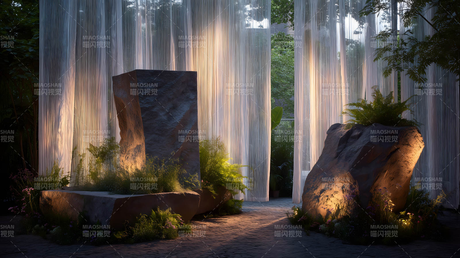 石頭與植物的光影-圖片