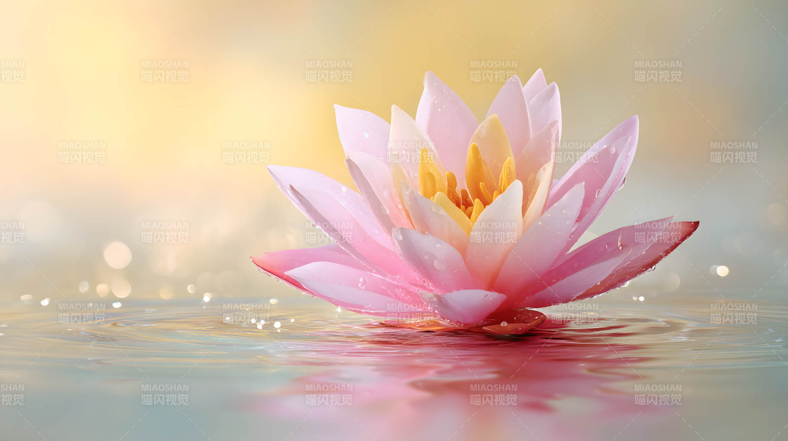 粉色莲花水中绽放图片