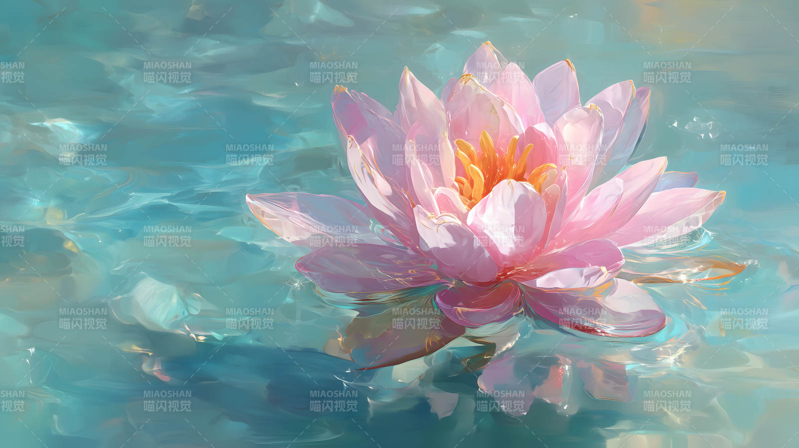 粉色莲花盛开于水面图片