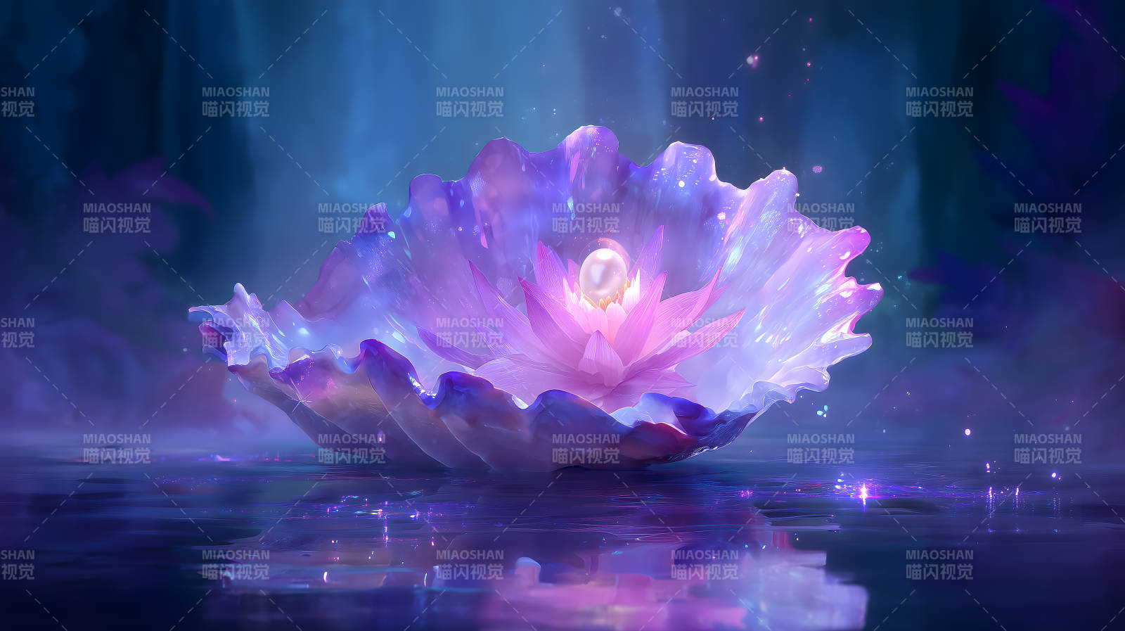 貝殼中的蓮花與珍珠-圖片