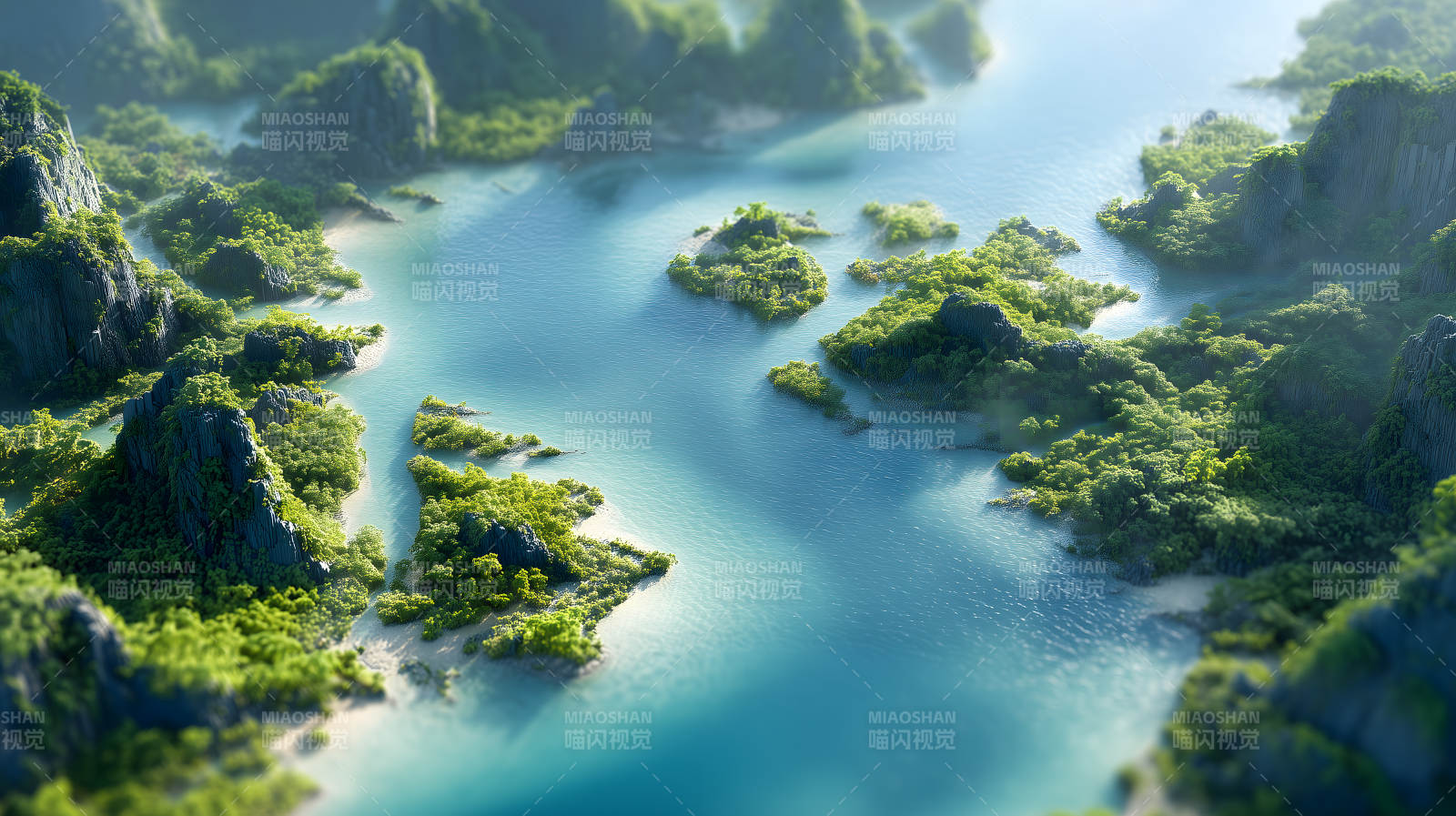 綠色島嶼環繞碧海-圖片