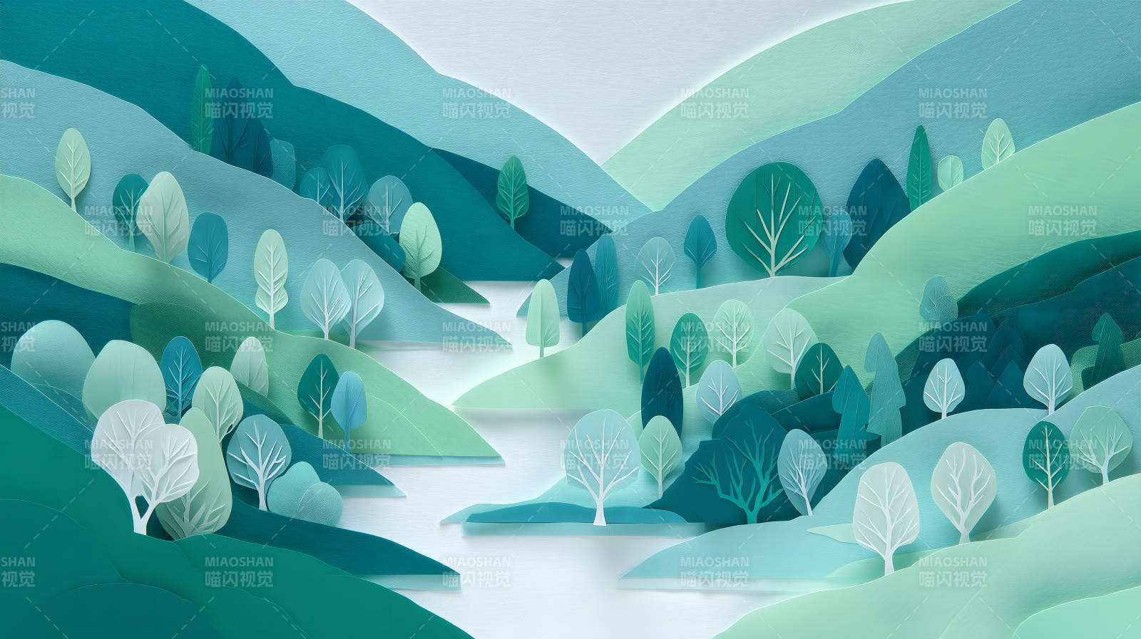 绿色山谷树木-图片