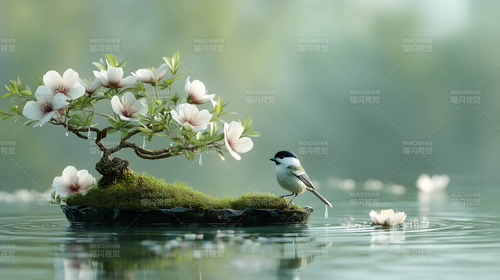 鳥兒與盆景-圖片