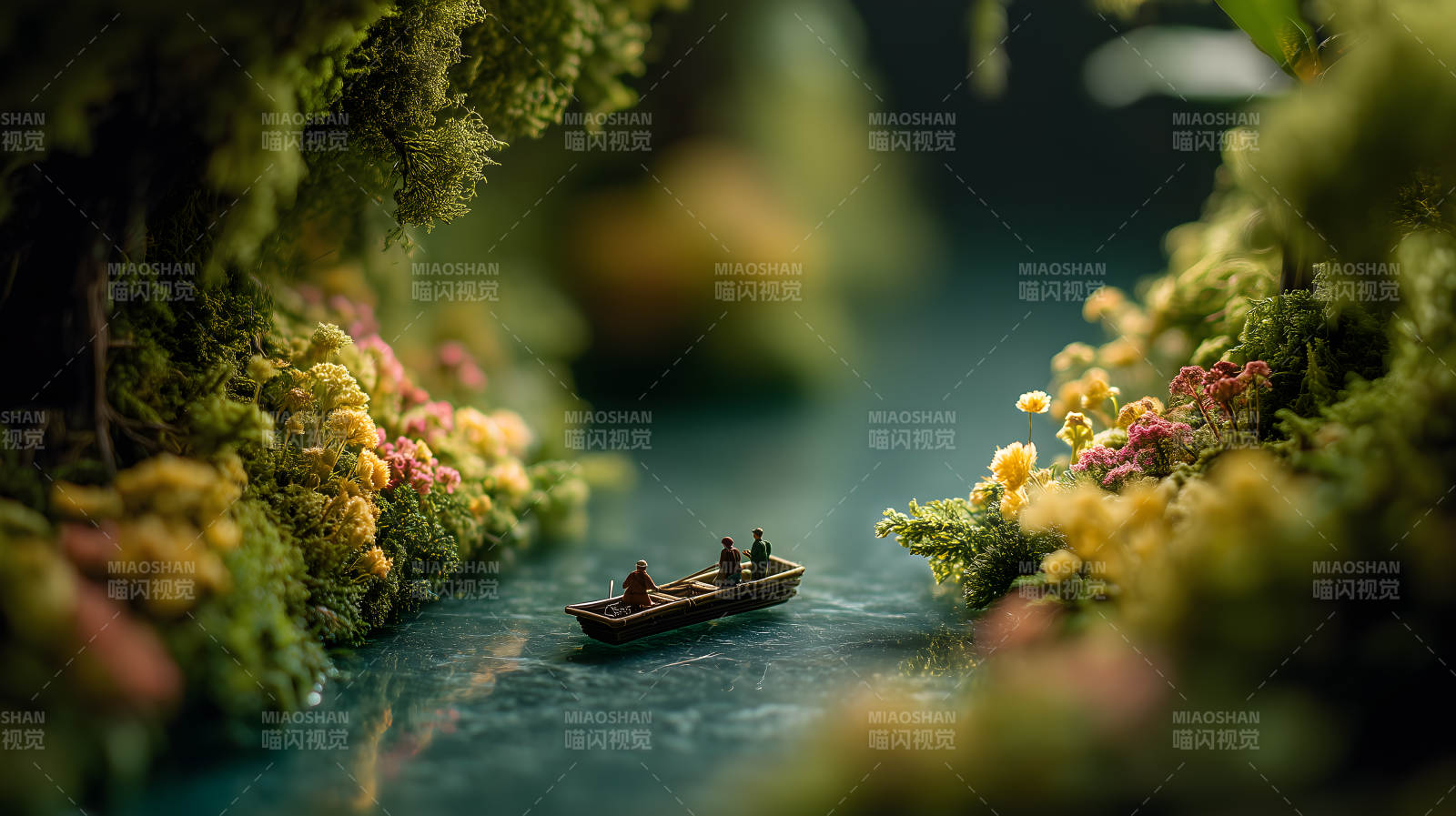 微型船行于森林水道-图片