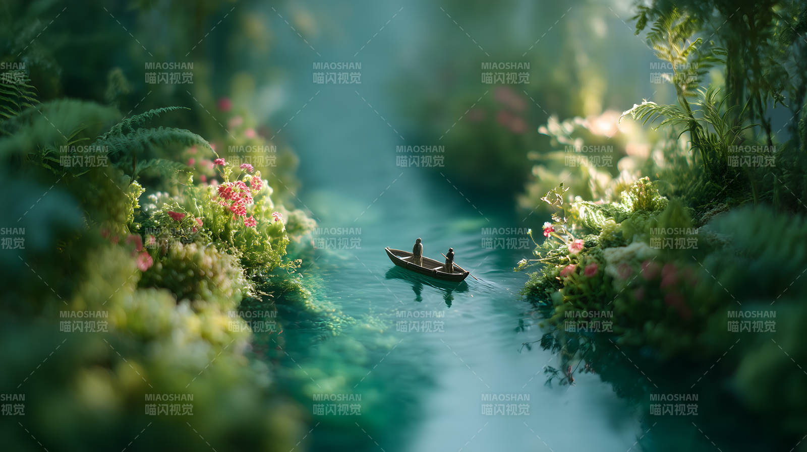 幽静河道泛舟图片