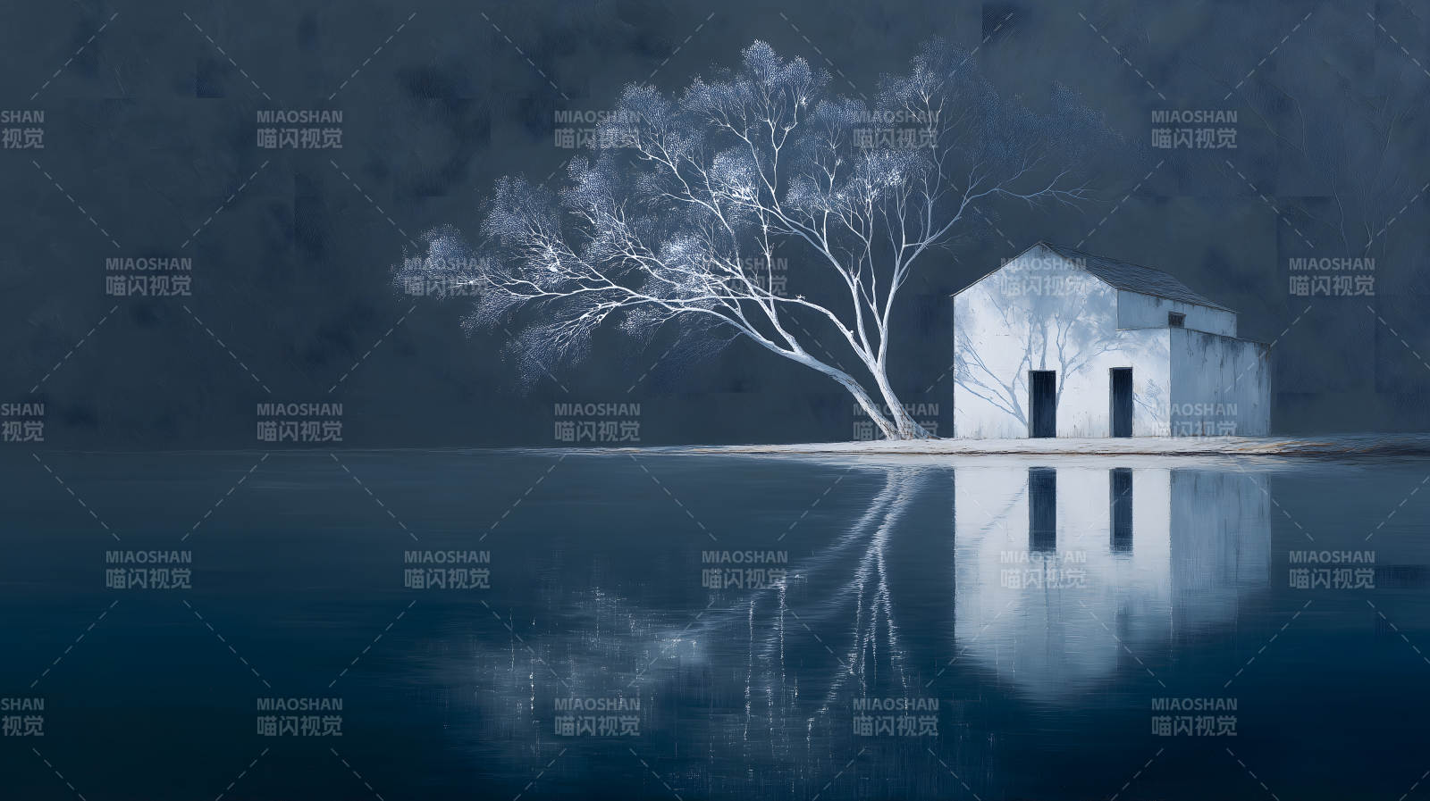 静谧湖畔孤屋-图片