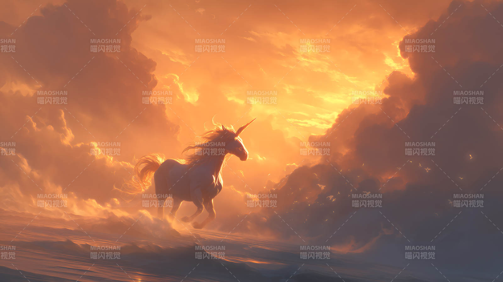 独角兽奔跑在云海图片