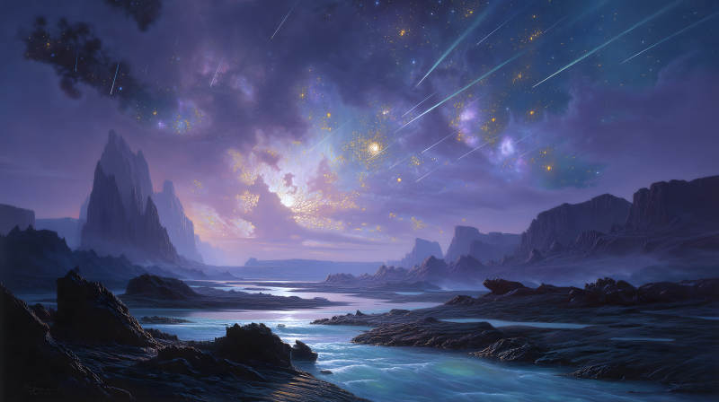 星空下的奇幻地貌-圖片