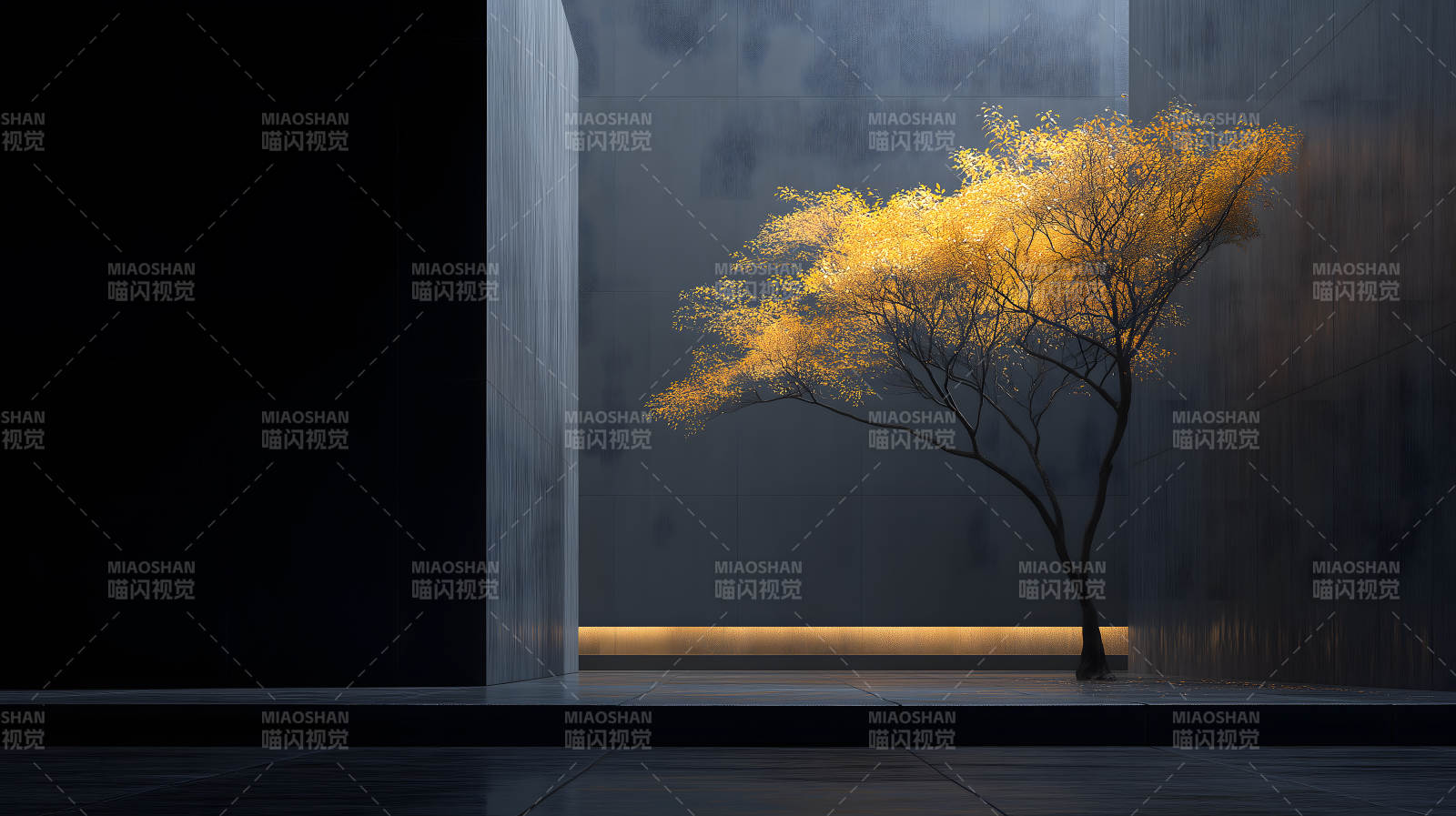 金色樹影建筑空間-圖片