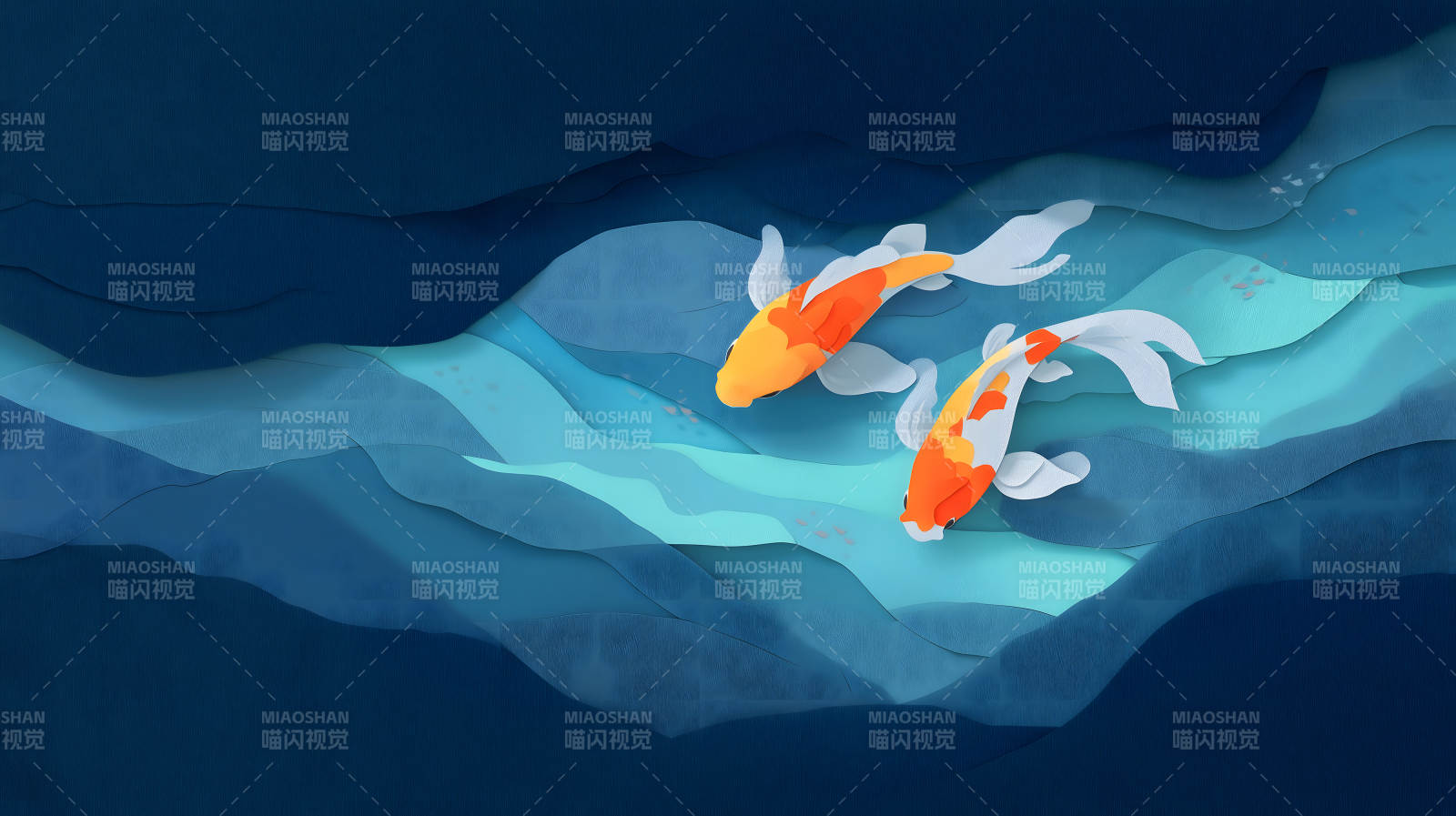 锦鲤游弋水波之间-图片