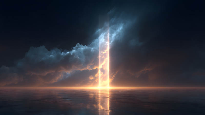 光柱照耀海面-圖片