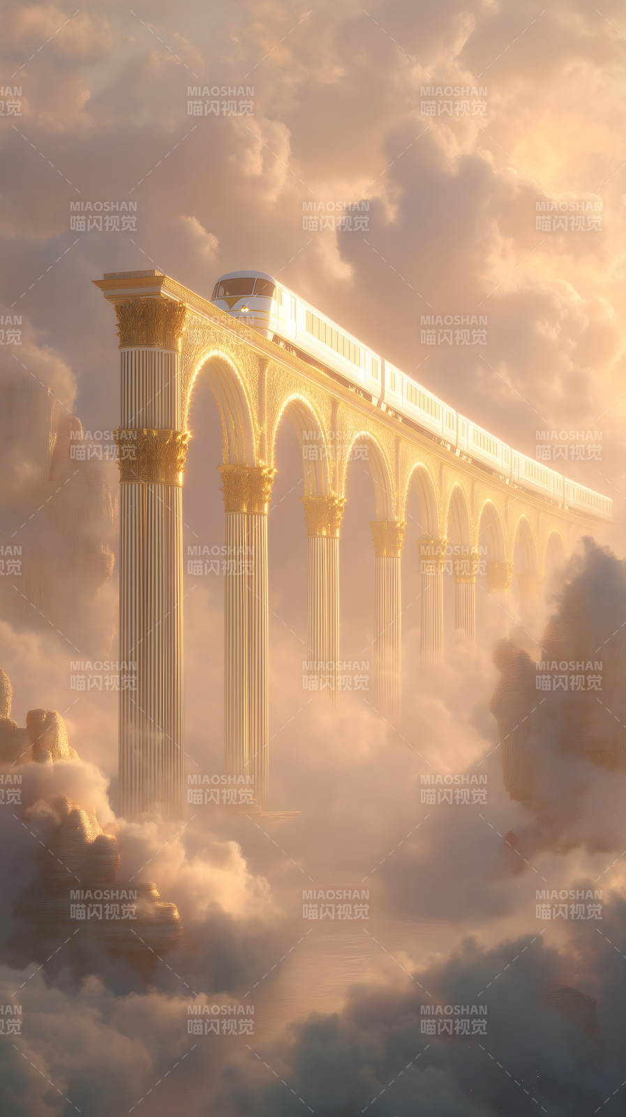 云中列車穿越金色拱門-圖片