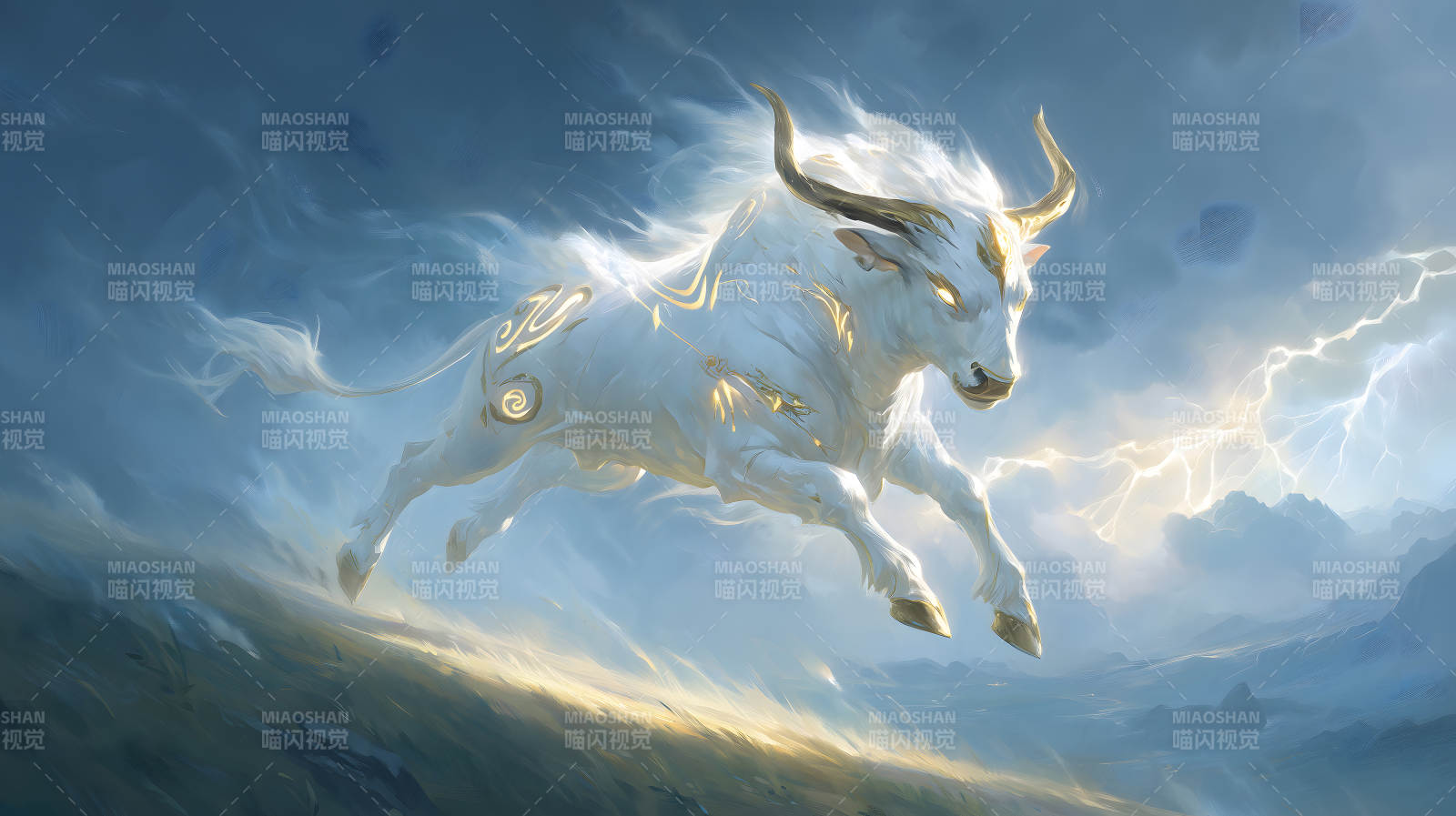 神圣公牛翱翔天空图片