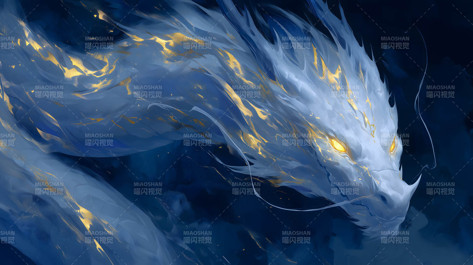 蓝色巨龙闪耀金光-图片