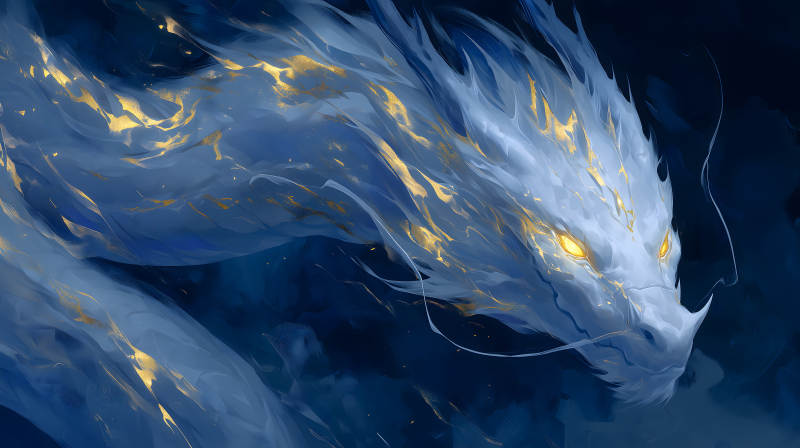 藍色巨龍閃耀金光-圖片