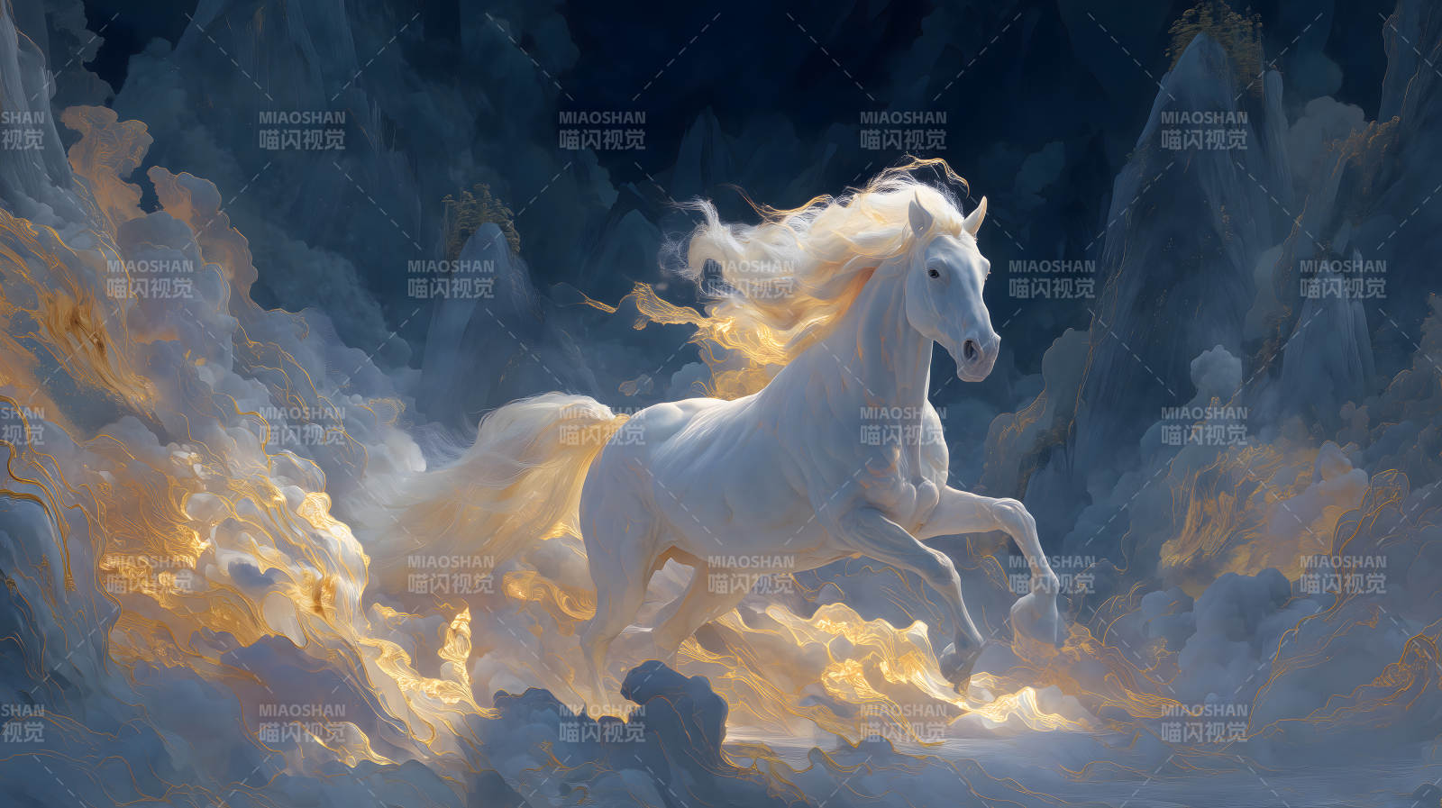 云中白马奔腾景象-图片