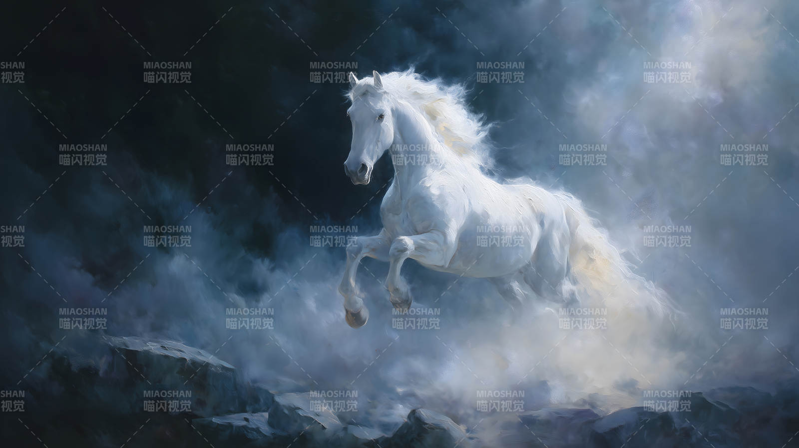 白马腾云跃起-图片