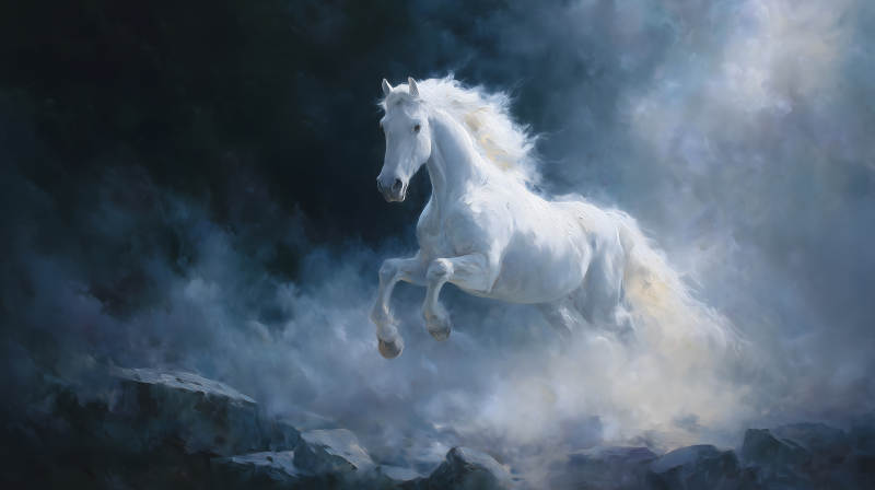 白马腾云跃起-图片