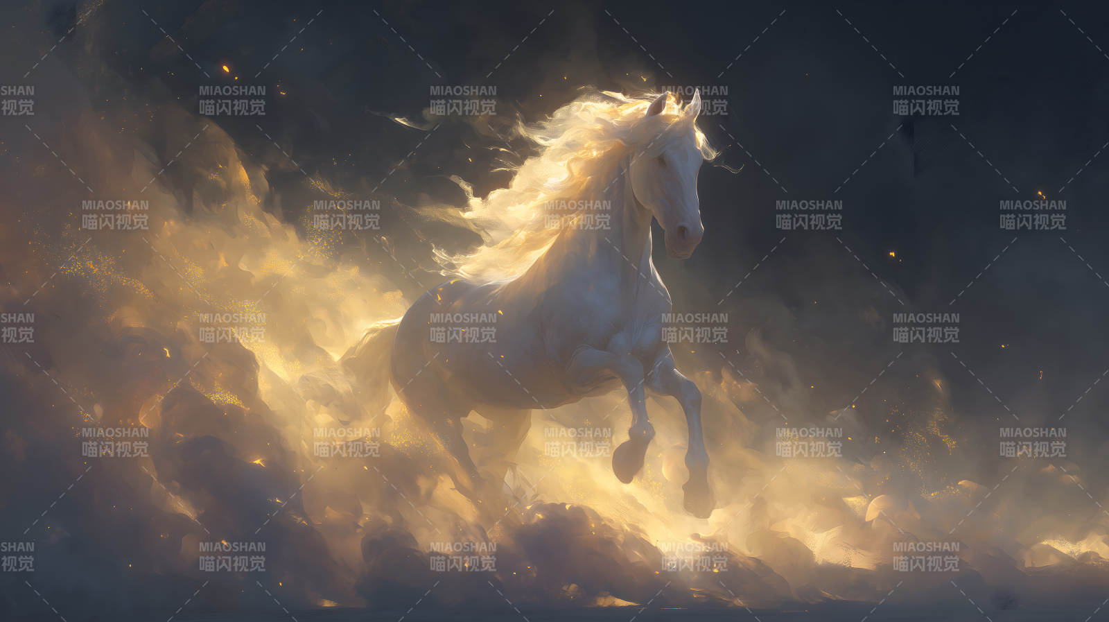 神圣白马奔腾云海-图片