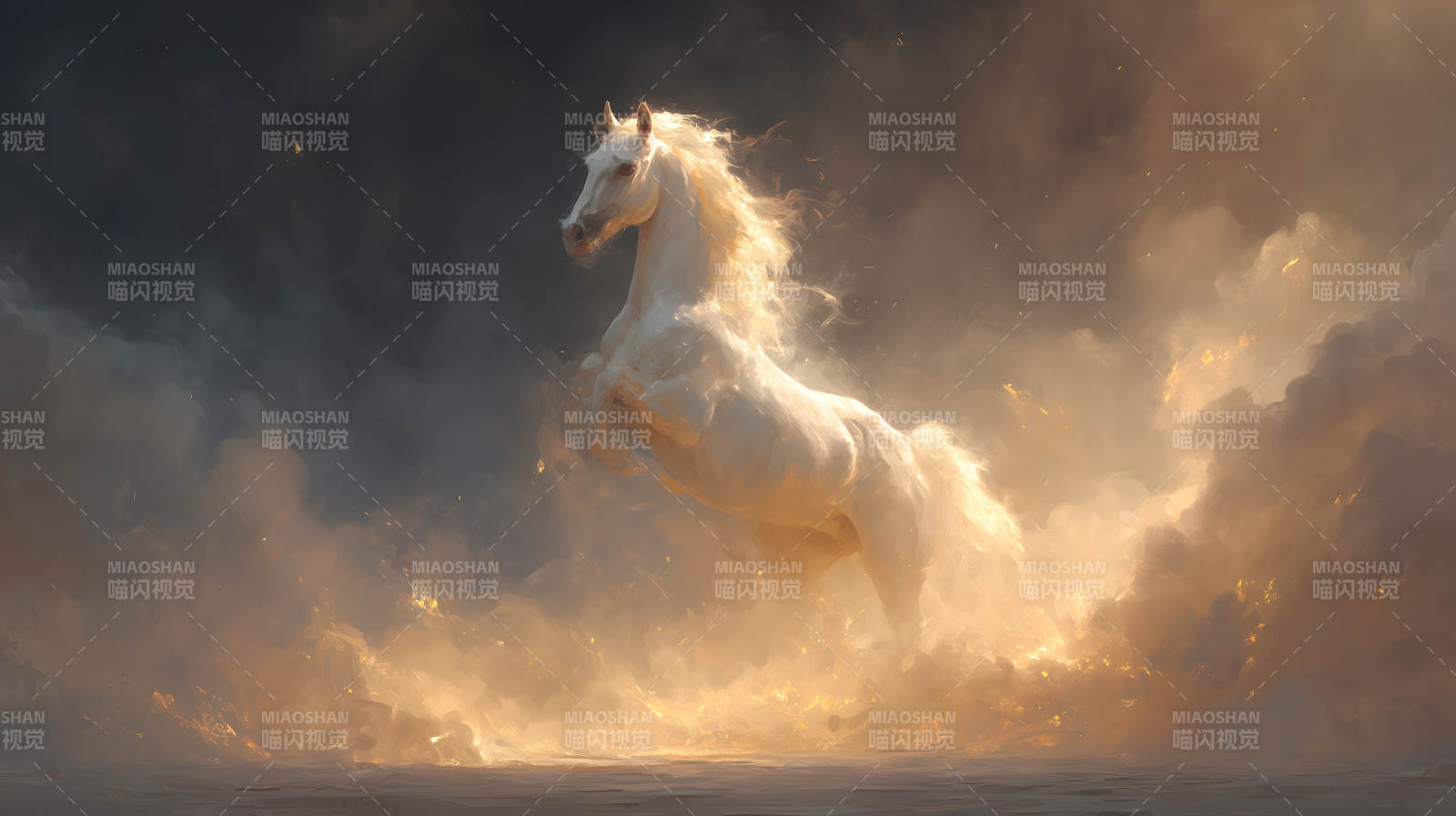 飛奔白馬烈焰升騰-圖片