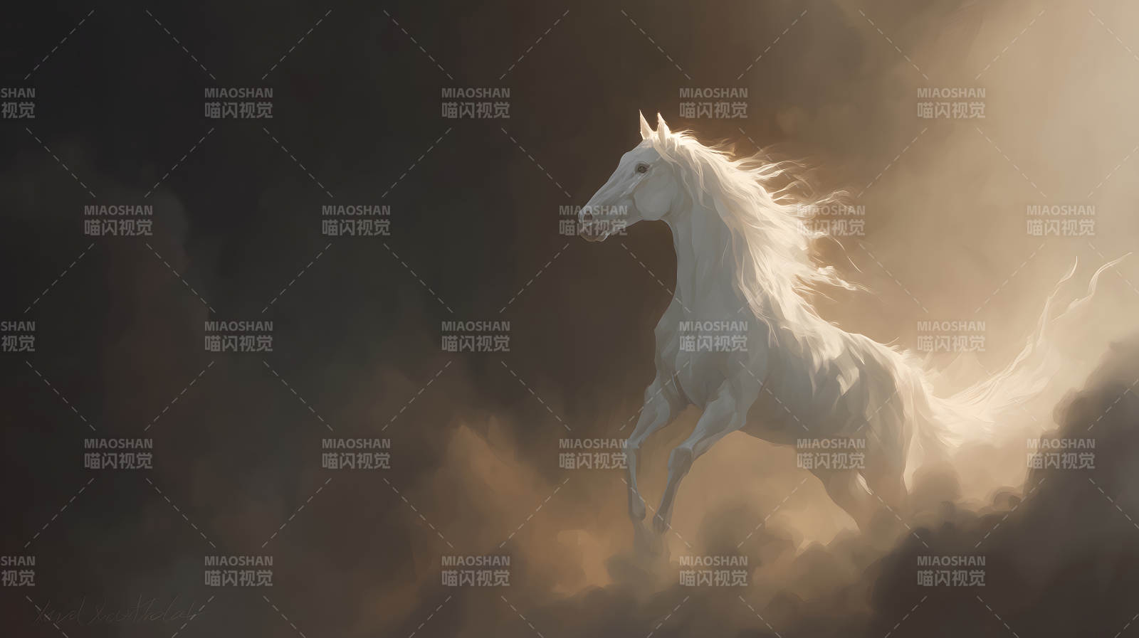 白马奔腾于光影之中-图片