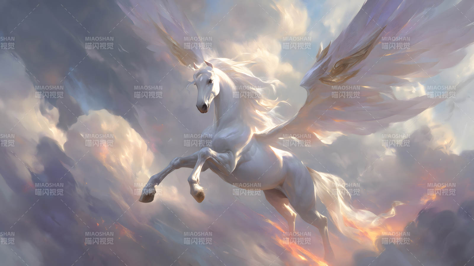 白马翱翔天空云雾-图片