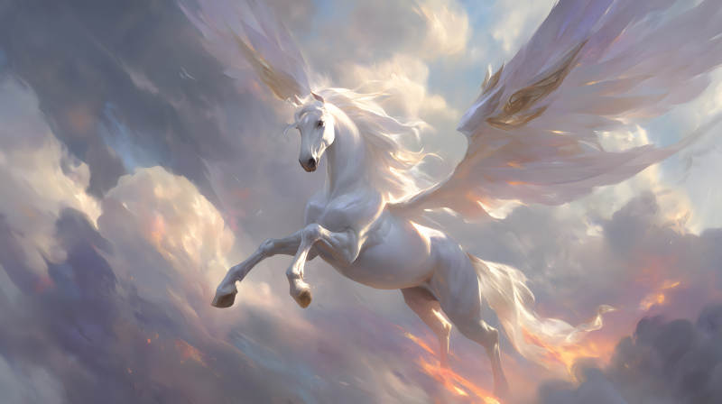 白马翱翔天空云雾-图片