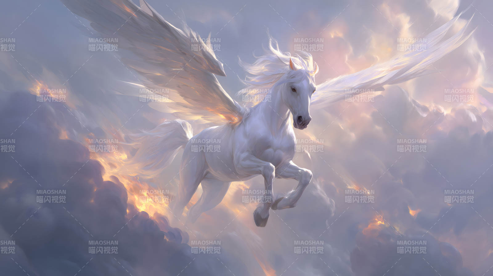 白馬翱翔云間圖片