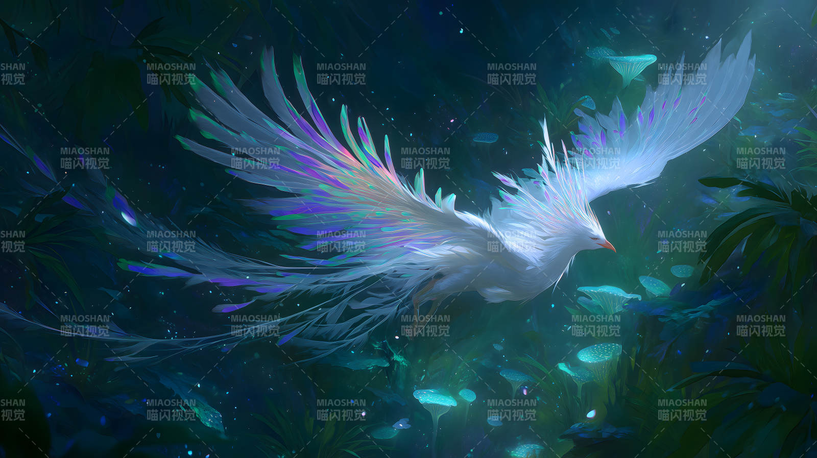 仙鳥飛舞夢幻森林-圖片