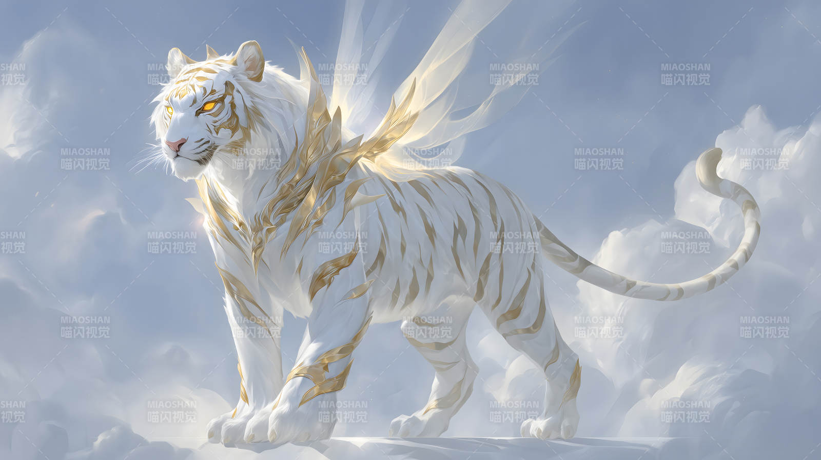 白虎翱翔云端金光閃耀-圖片