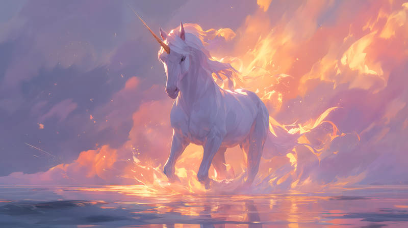 獨角獸奔跑于水火之中圖片