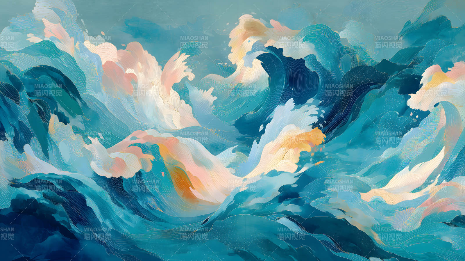 水浪繪畫色彩絢麗-圖片