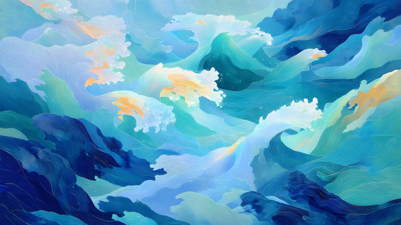 蓝色波浪艺术作品-图片