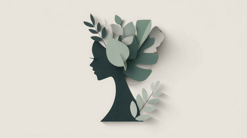 綠色女性剪影與葉子-圖片