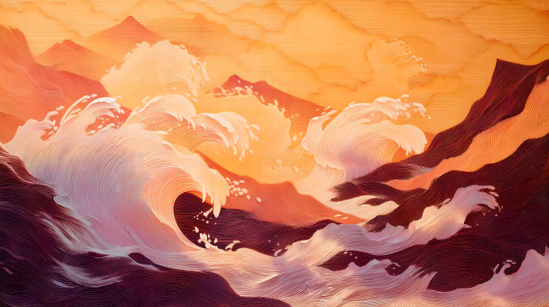 橙色海浪山峰-圖片