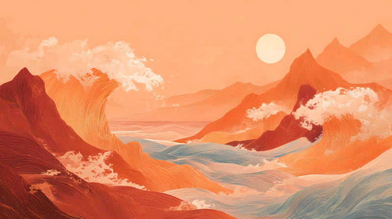 山海繪景暖日升空-圖片