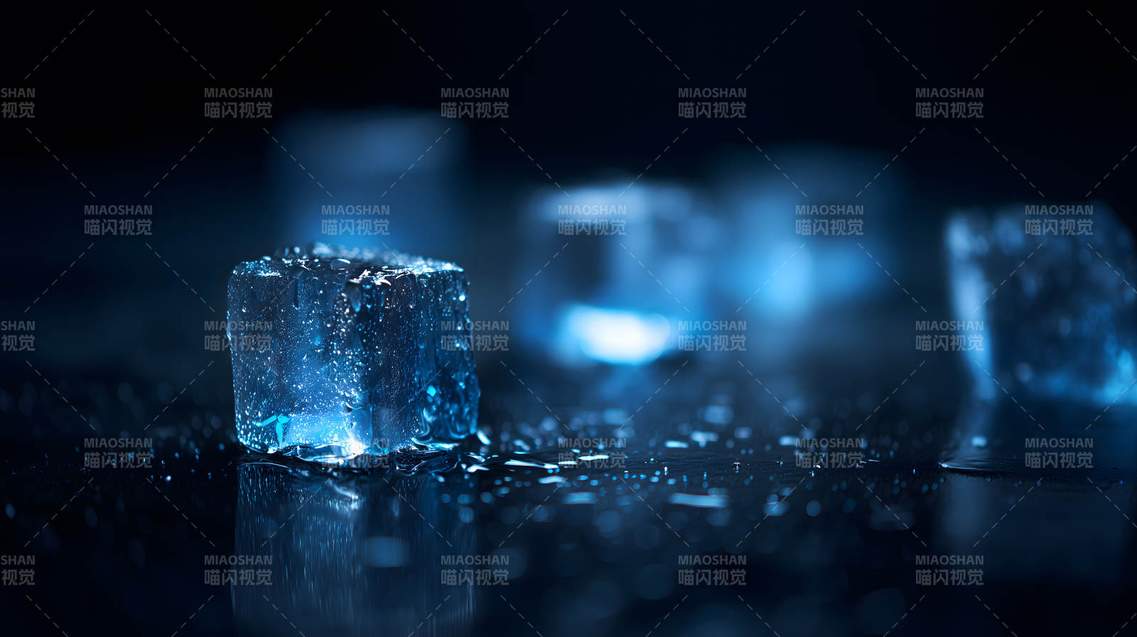 冰塊特寫藍色調光-圖片