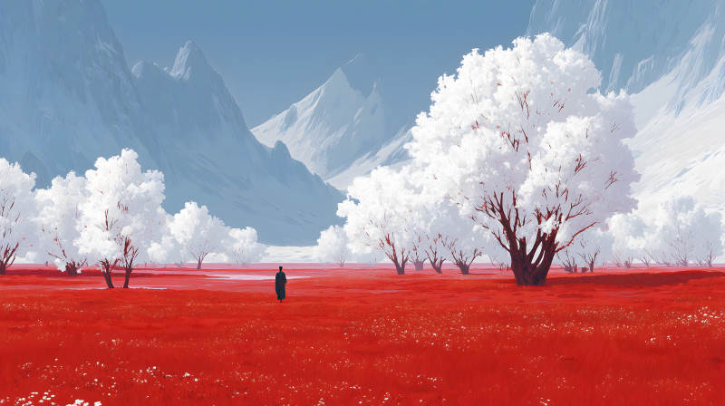 紅海白樹下的旅人-圖片