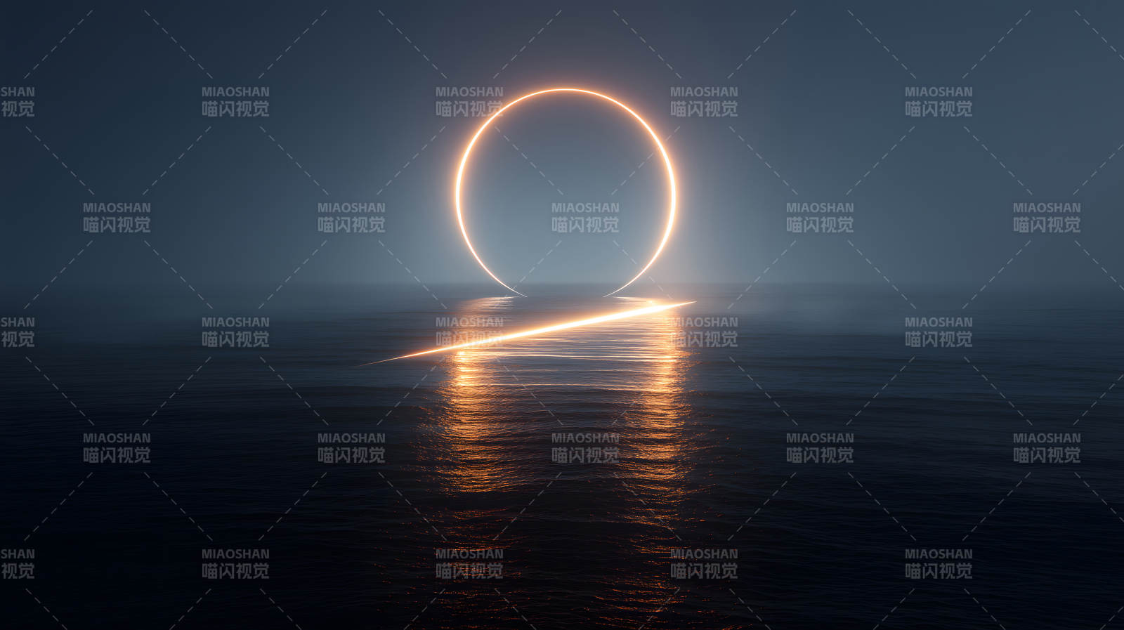 发光圆环海面景色-图片