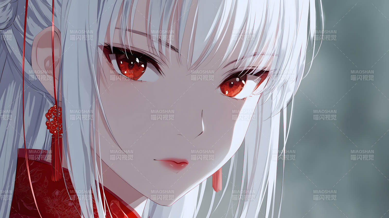 白發(fā)紅瞳的美麗少女-圖片