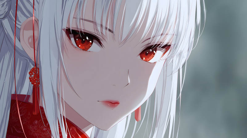 白發(fā)紅瞳的美麗少女-圖片