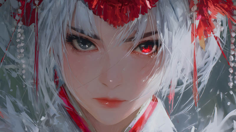 紅瞳白發(fā)少女特寫-圖片