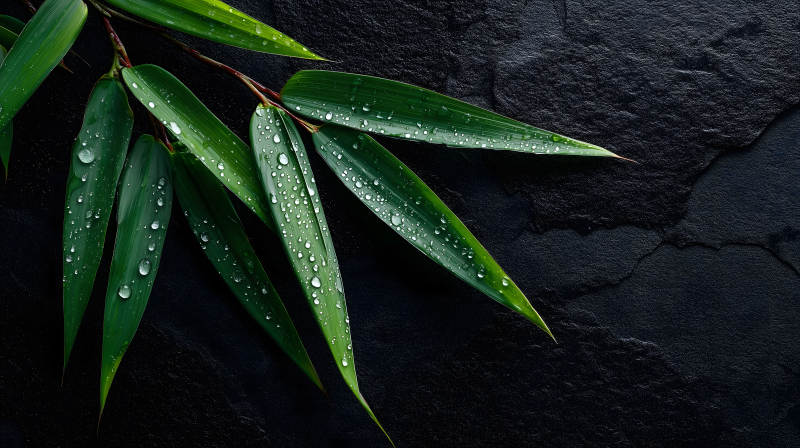 竹叶雨滴黑石-图片