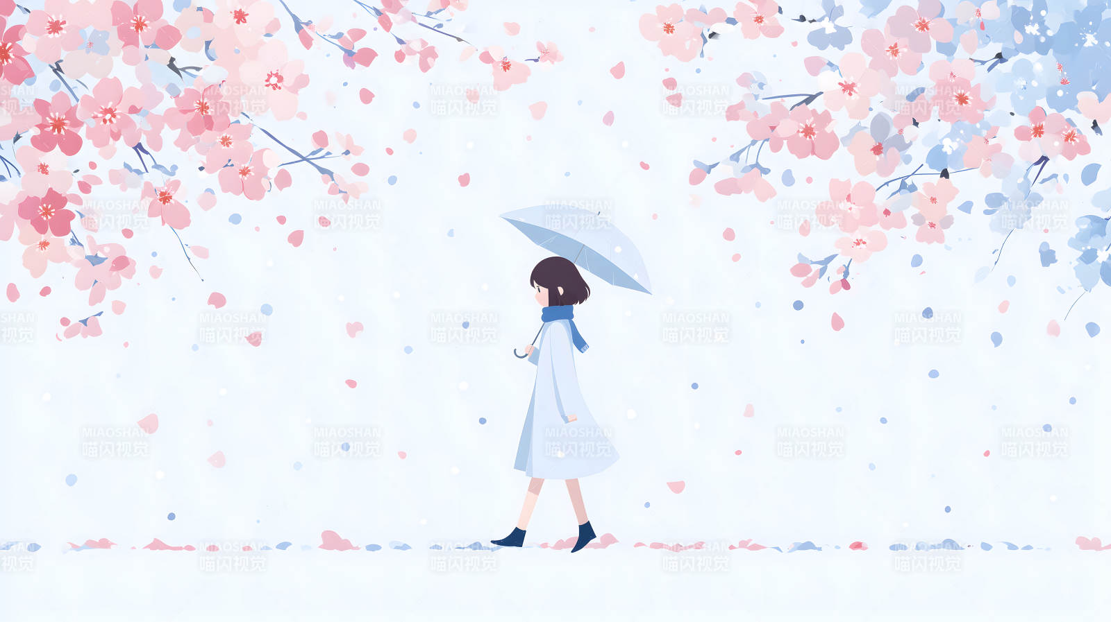 伞下少女赏樱花-图片