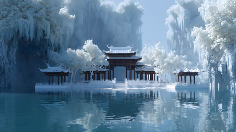 雪山古寺冰雪仙境-图片