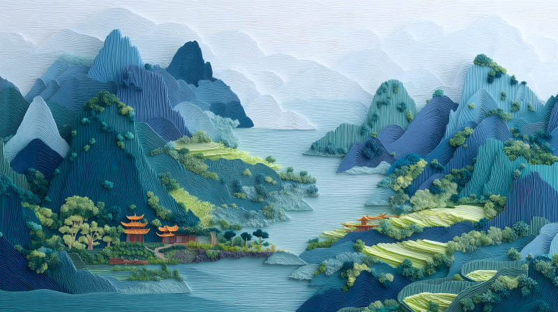 蓝色的山水画-图片