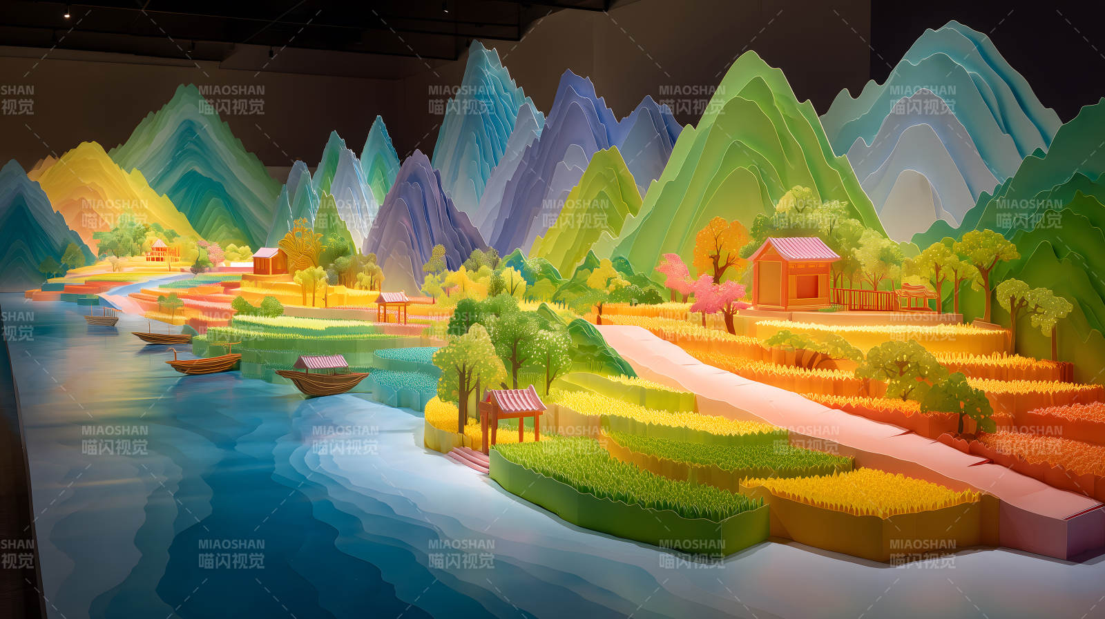 彩色山水画景观艺术装置-图片