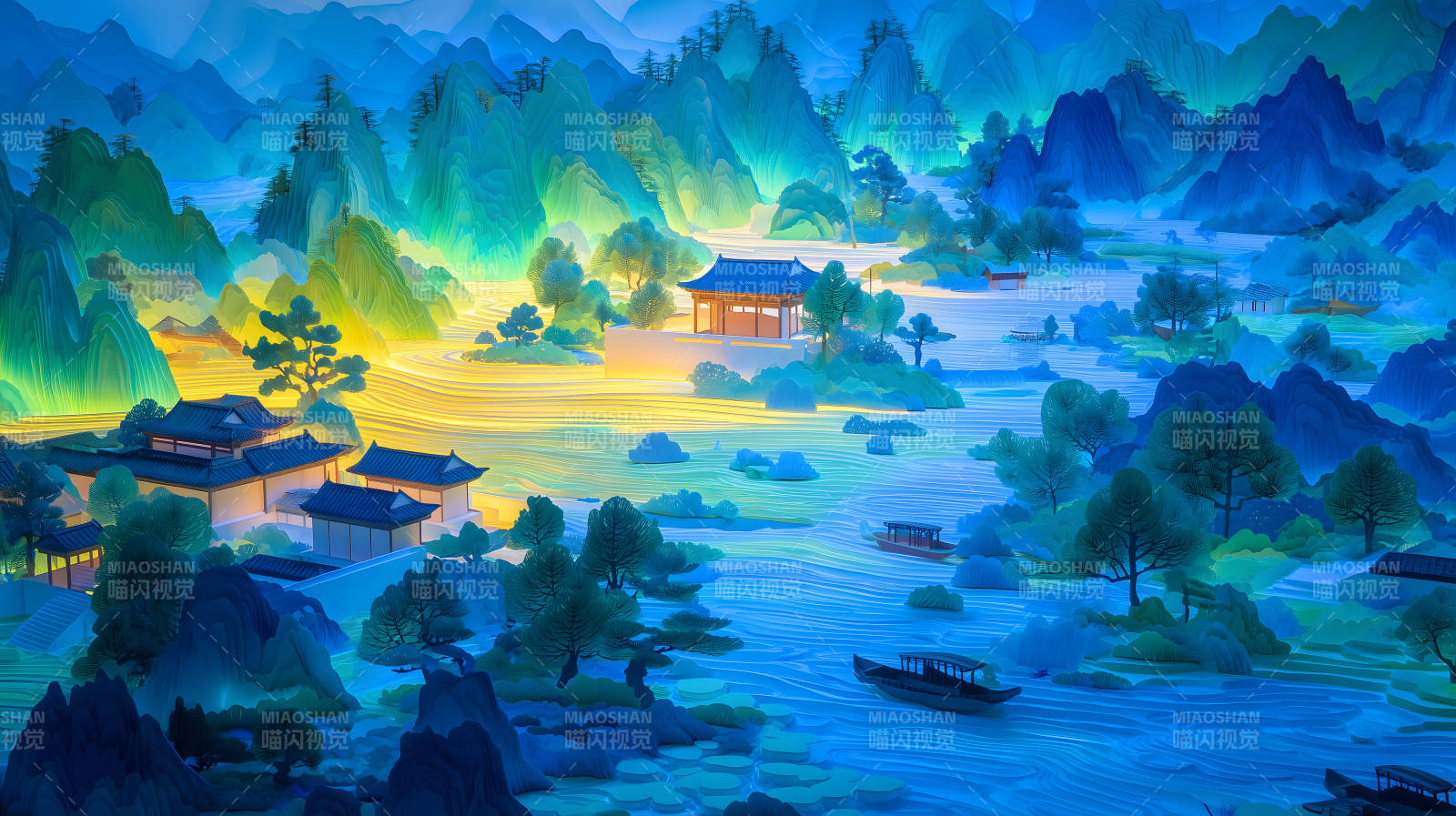 山水之间东方建筑风景-图片